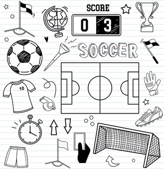 Doodles Football Icone Et Elements Vecteur Premium Doodles Football Icone Et Elements Vecteur Premium