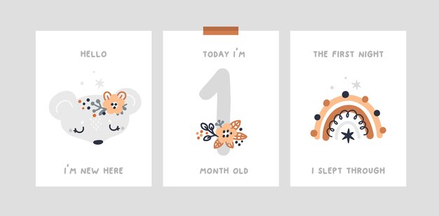 Carte D Etape De Bebe Carte D Anniversaire Du Mois De Bebe Imprime De Douche De Bebe Capturant Tous Les Moments Speciaux Vecteur Premium