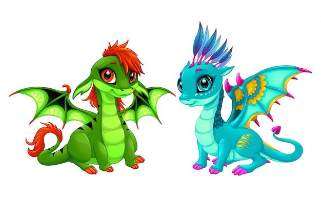 Vecteur gratuit dragons de bébé avec des yeux mignons