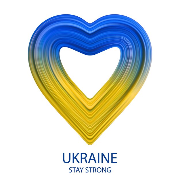 Drapeau coloré de l'Ukraine en forme de coeur avec style de trait de pinceau isolé sur fond blanc