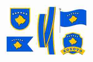 Vecteur gratuit drapeau du kosovo et collection d'emblèmes nationaux