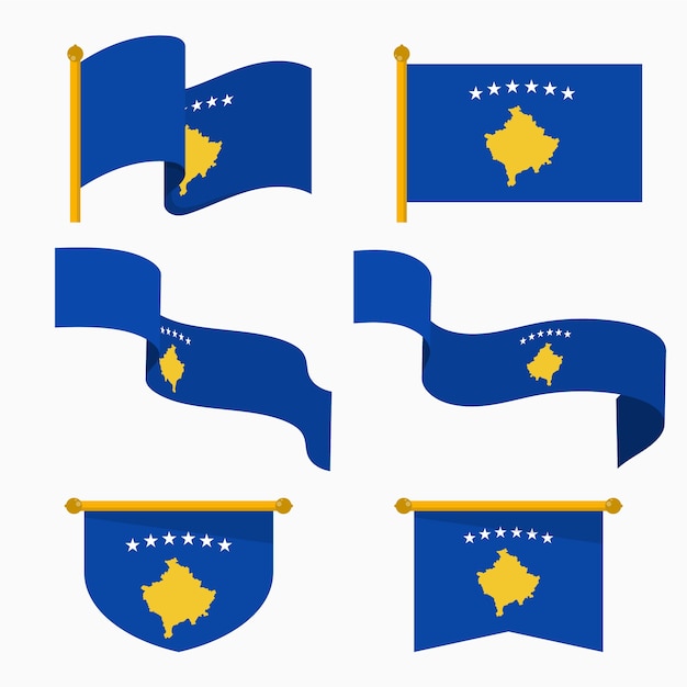 Vecteur gratuit drapeau du kosovo et collection d'emblèmes nationaux