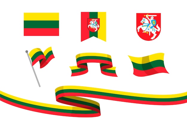 Vecteur gratuit drapeau lituanien dessiné à la main et collection d'emblèmes nationaux