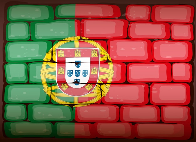 Vecteur gratuit drapeau portugal sur brickwall