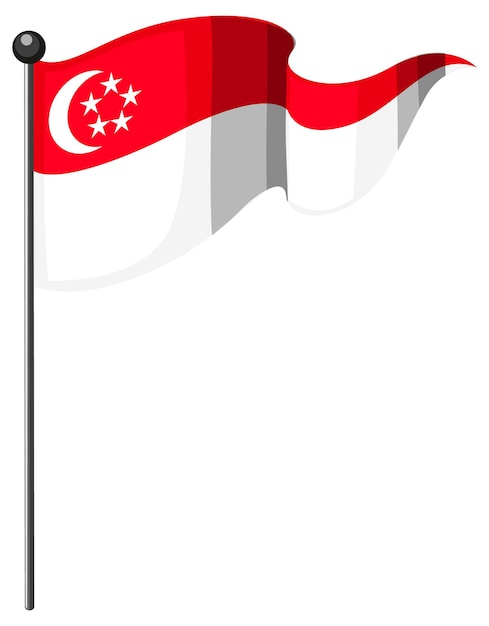 Vecteur gratuit drapeau de singapour avec pôle en style cartoon isolé sur fond blanc