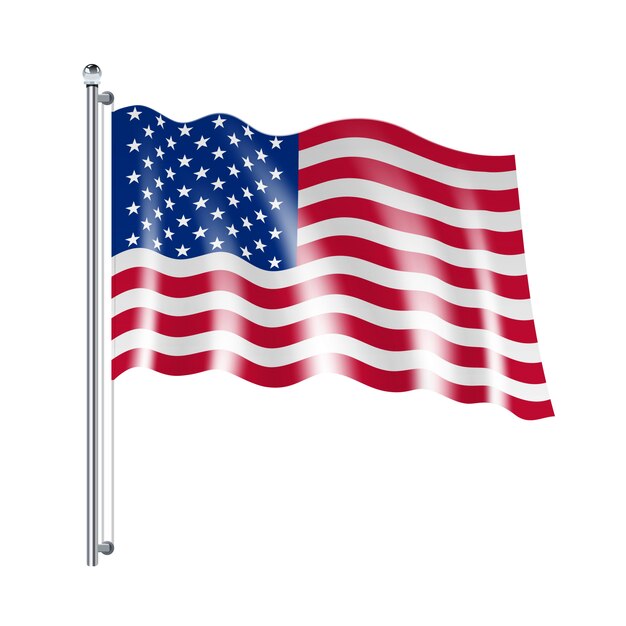 Drapeau des États-Unis d&#39;Amérique national qui coule sur fond blanc