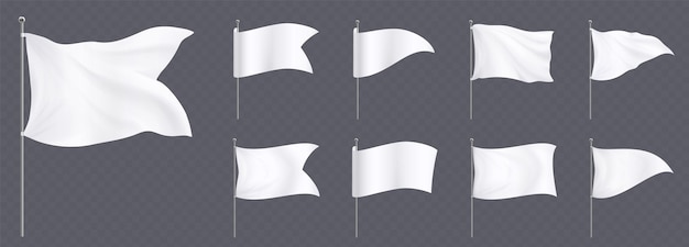 Vecteur gratuit drapeaux blancs et fanions sur maquette de poteaux