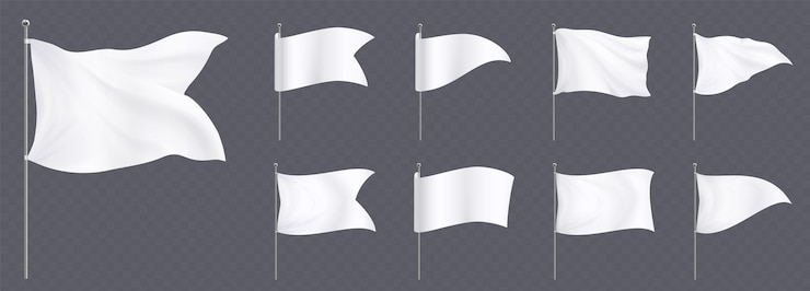 Vecteur gratuit drapeaux blancs et fanions sur maquette de poteaux