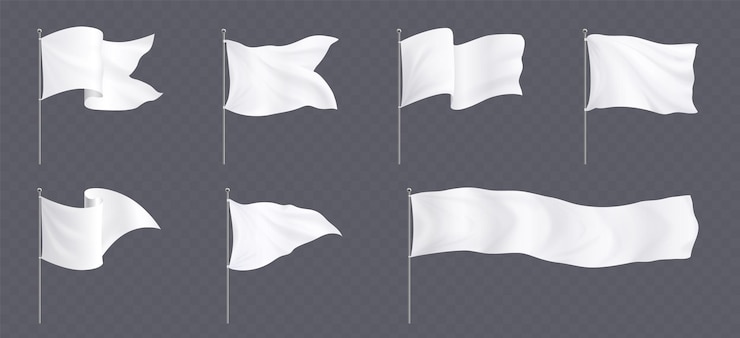 Vecteur gratuit drapeaux blancs et fanions sur maquette de poteaux