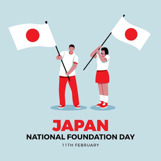 Vecteur gratuit drapeaux du japon jour de la fondation design plat