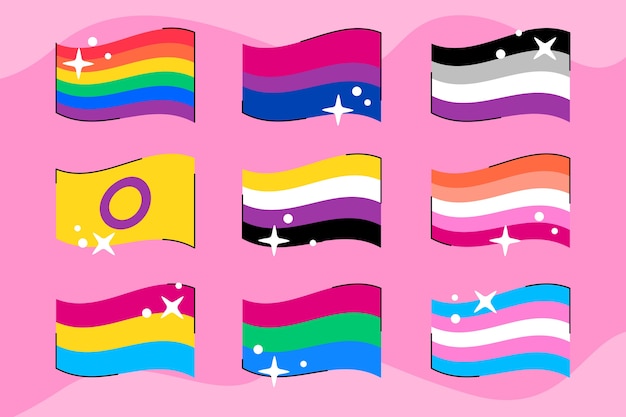 Drapeaux Lgbt Plats Dessinés à La Main Du Mois De La Fierté