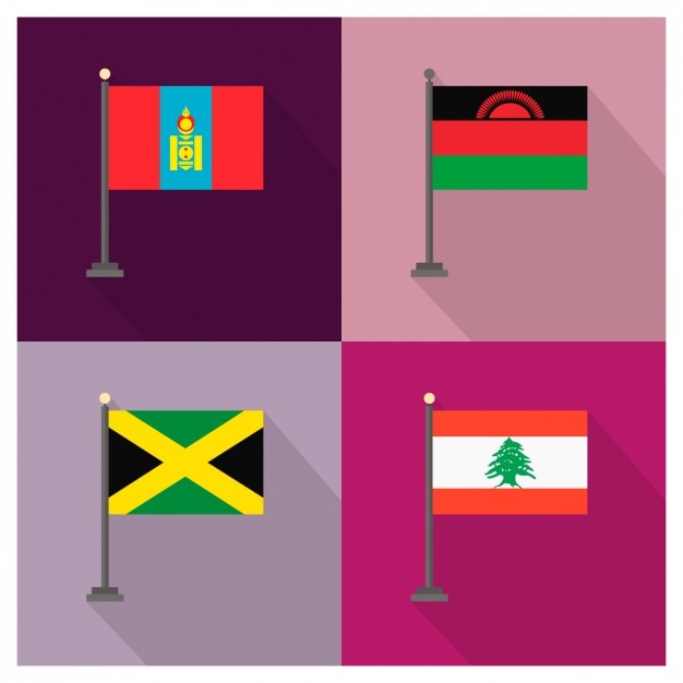 Vecteur gratuit drapeaux mongolie malawi jamaïque liban