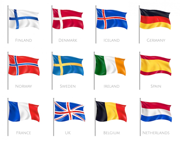 Vecteur gratuit drapeaux nationaux avec la finlande et le danemark réalistes isolés