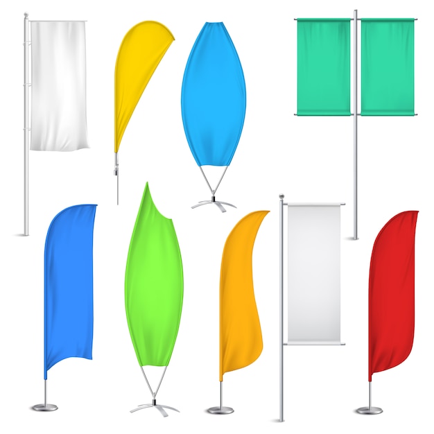 Drapeaux publicitaires et bannières Icon Set