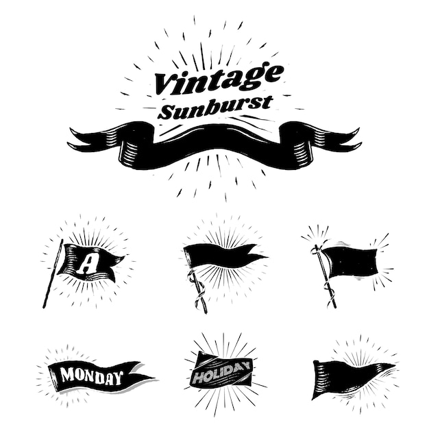 Vecteur gratuit drapeaux vintage sunburst