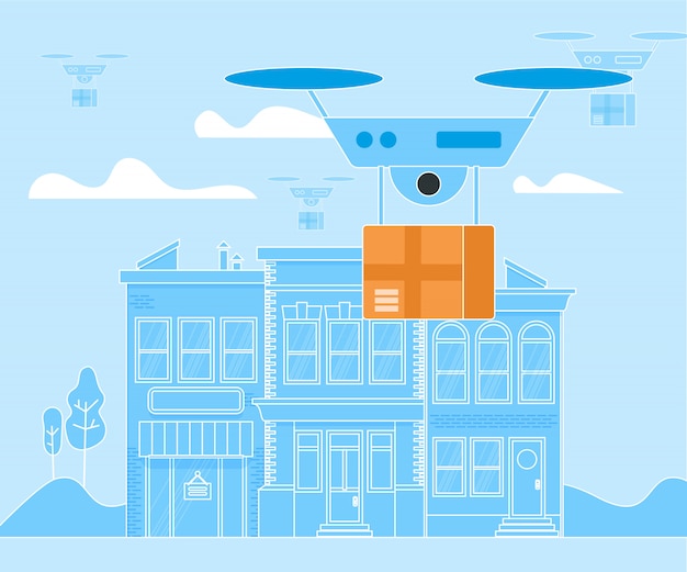 Vecteur gratuit drone numérique, hélicoptère aérien, quadricoptère de livraison