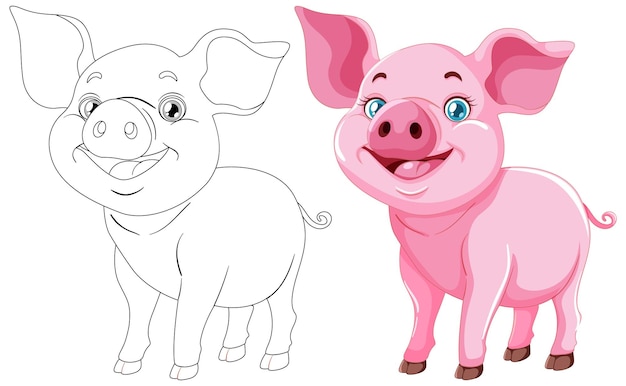 Vecteur gratuit du croquis à l'illustration colorée du cochon