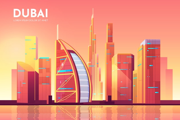 Dubaï, émirats Arabes Unis Illustration D'architecture De Paysage Urbain.