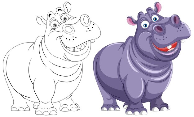 Vecteur gratuit le duo d'hippopotames animés joyeux
