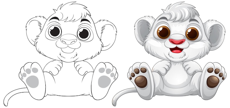 Vecteur gratuit le duo d'illustrations du bébé lion adorable