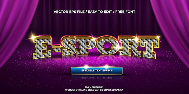 Vecteur gratuit e-sport à effet de texte modifiable de luxe avec maquette de logo