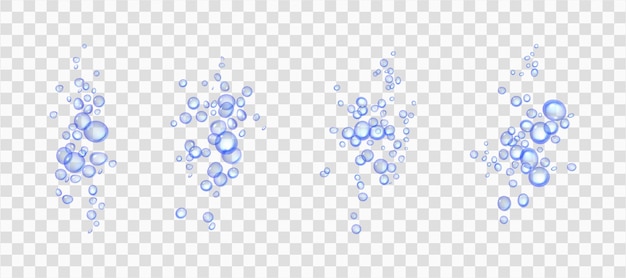 Vecteur gratuit l'eau effervescente ou l'oxygène fizz bleu bulles d'air illustration vectorielle 3d réaliste