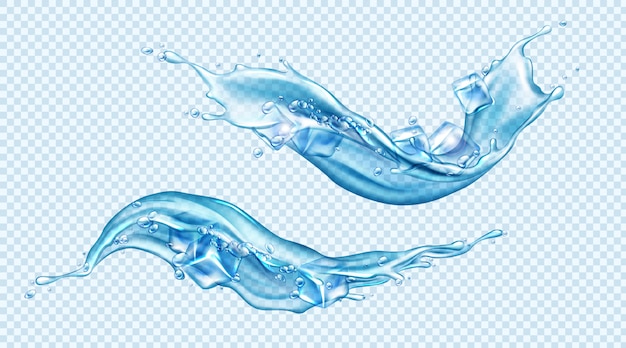 Vecteur gratuit Éclaboussure d'eau avec des glaçons set clipart isolé