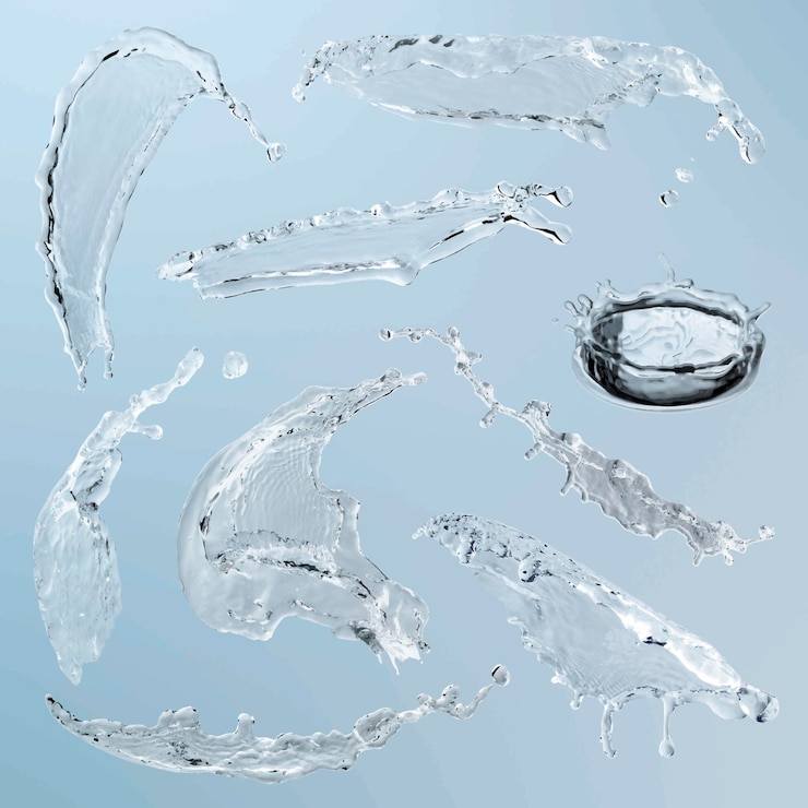 Vecteur gratuit éclaboussures d'eau, ensemble de clipart vectoriel élément abstrait
