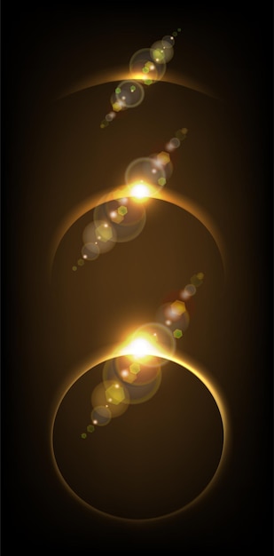 Vecteur gratuit eclipse solaire avec des rayons solaires sur un fond sombre avec de la poussière spatiale et des rayons solares illustration vectorielle