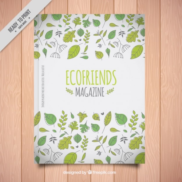 Vecteur gratuit eco magazine ami avec des feuilles dessinés à la main