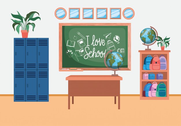 Vecteur gratuit École, classe, à, tableau, tableau