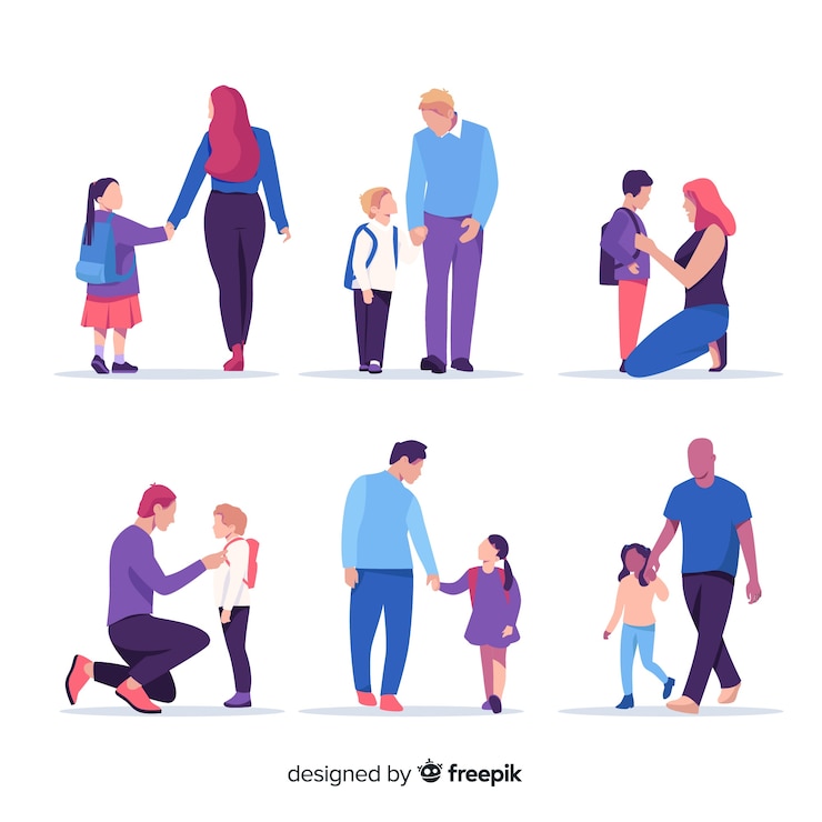 Vecteur gratuit écoliers avec parents