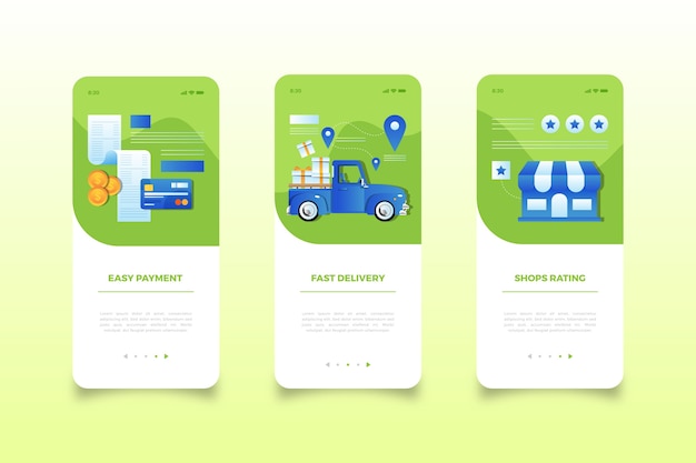 Écrans d'application mobile de la boutique virtuelle
