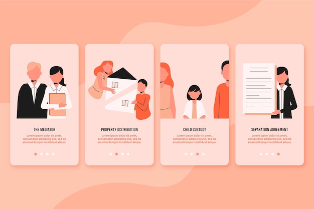 Vecteur gratuit Écrans d'intégration de la médiation en matière de divorce