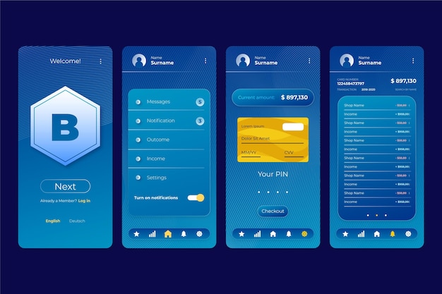 Vecteur gratuit Écrans d'interface de l'application bancaire