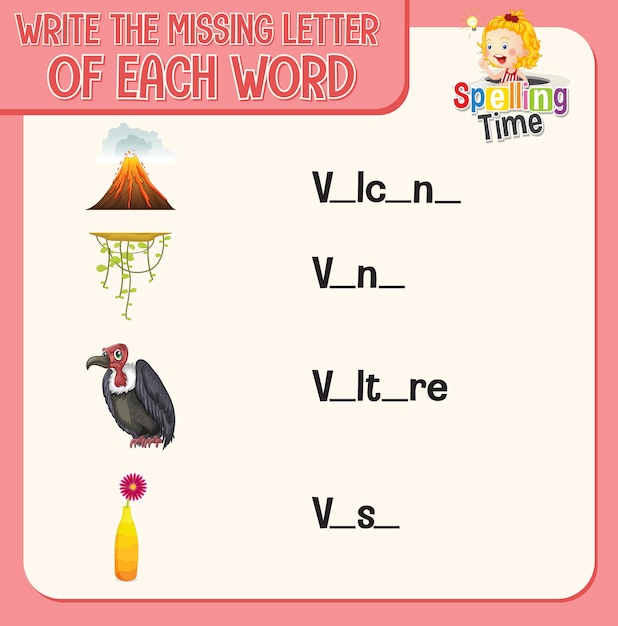 Écrivez La Lettre Manquante De Chaque Feuille De Calcul De Mot Pour Les Enfants