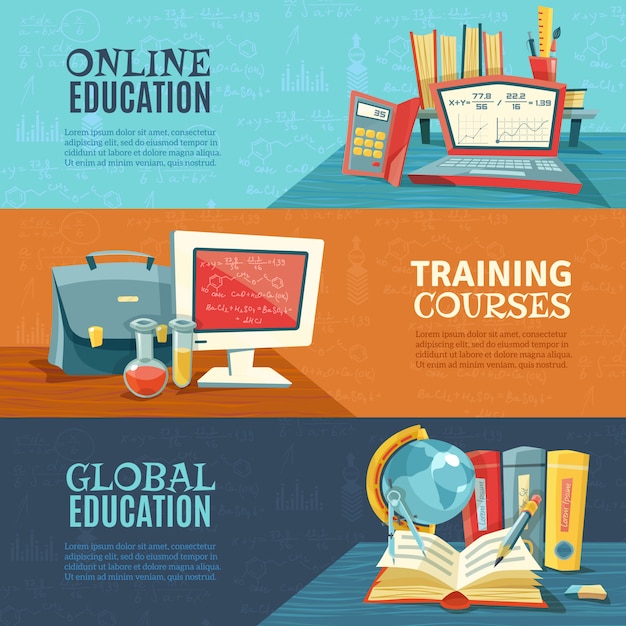 Vecteur gratuit education online courses banners set