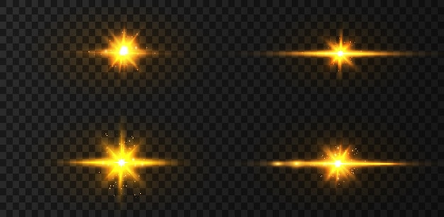 Effet de lumière jaune vif l'étoile a clignoté avec des étincelles avec de nombreuses particules