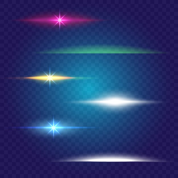 Effet de lumière lueur linéaire. ensemble de pinceaux. Énergie abstraite, couleur de la ligne