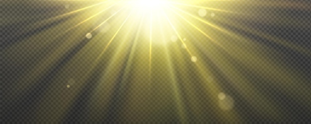 Vecteur gratuit effet de lumière solaire avec rayons jaunes et éblouissement de lentille