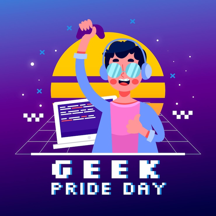 Vecteur gratuit effet rétro synthwave geek pride day