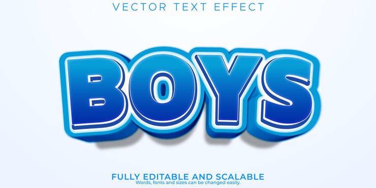 Vecteur gratuit effet de texte bleu pour garçons style de dessin animé modifiable et de texte pour enfants
