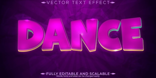 Vecteur gratuit effet de texte de danse, musique modifiable et style de texte de fête