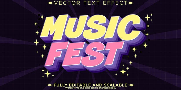 Vecteur gratuit effet de texte de fête de musique vintage rétro modifiable style de texte des années 70 et 80