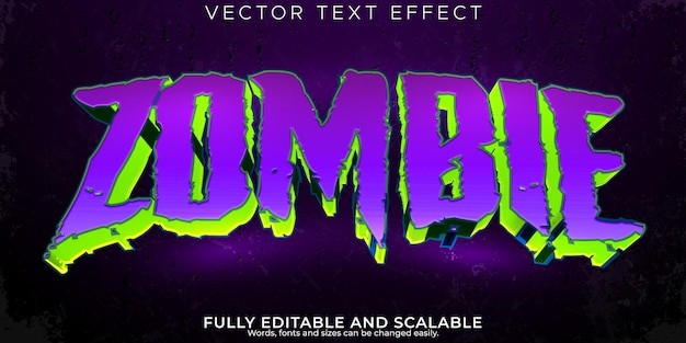 Vecteur gratuit effet de texte d'horreur zombie monstre modifiable et style de texte effrayant