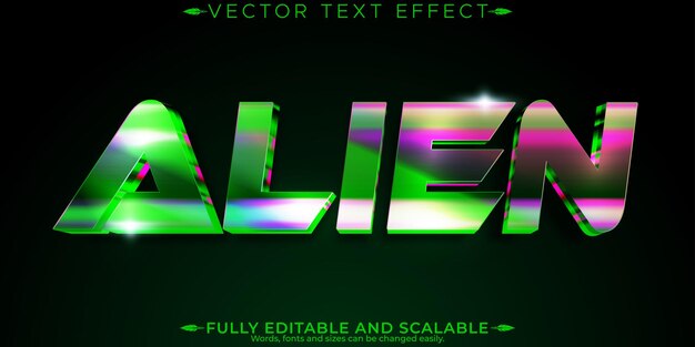 Vecteur gratuit effet de texte métallique extraterrestre modifiable style de texte effrayant et maléfique