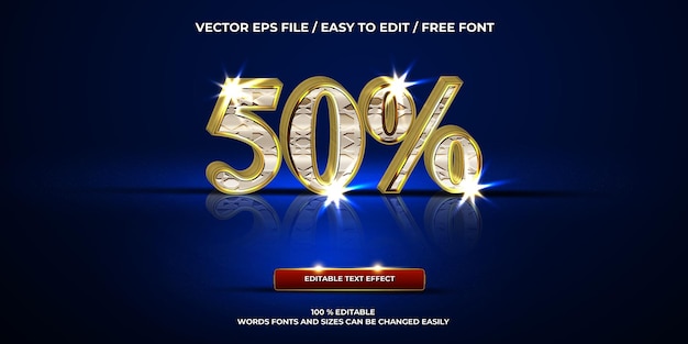 Vecteur gratuit effet de texte modifiable de luxe 50% style de texte 3d chromé