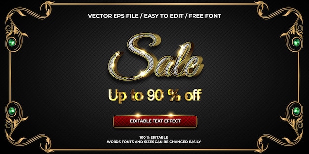 Effet de texte modifiable de luxe vente promotion or style de texte 3D