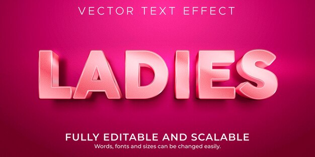 Effet de texte modifiable pour dames, style de texte rose et brillant