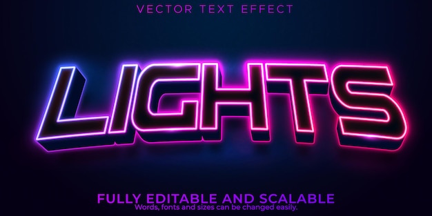 Vecteur gratuit effet de texte modifiable pour les jeux de lumière, style de texte brillant et néon